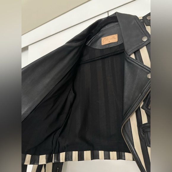 Striped Leather Biker Jacket - Picture 5 of 9